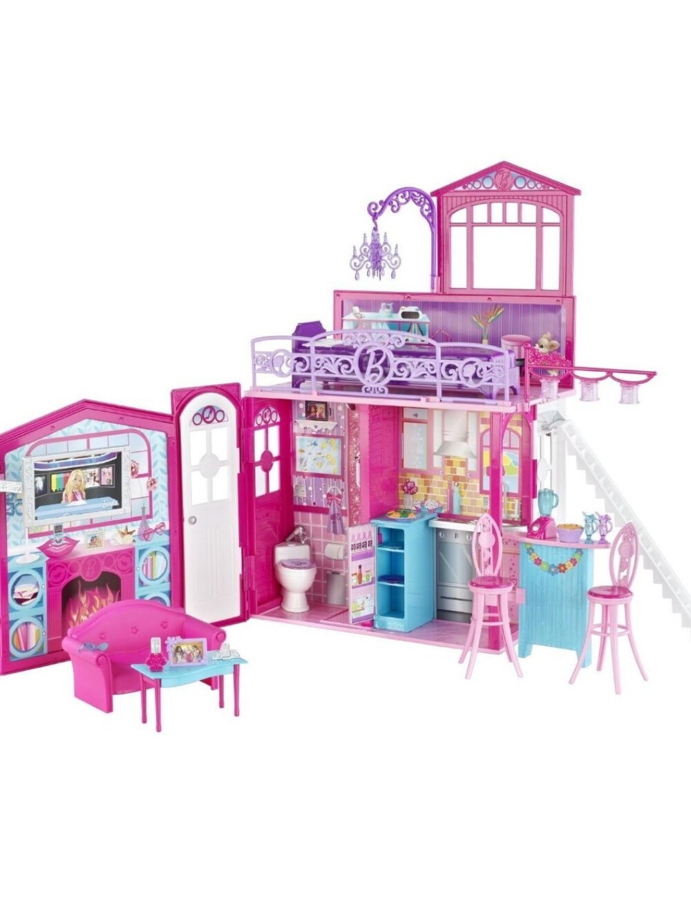 DISCONTINUED BARBIE PINKSTASTIC Glam Two-Story Vacation House Doll!